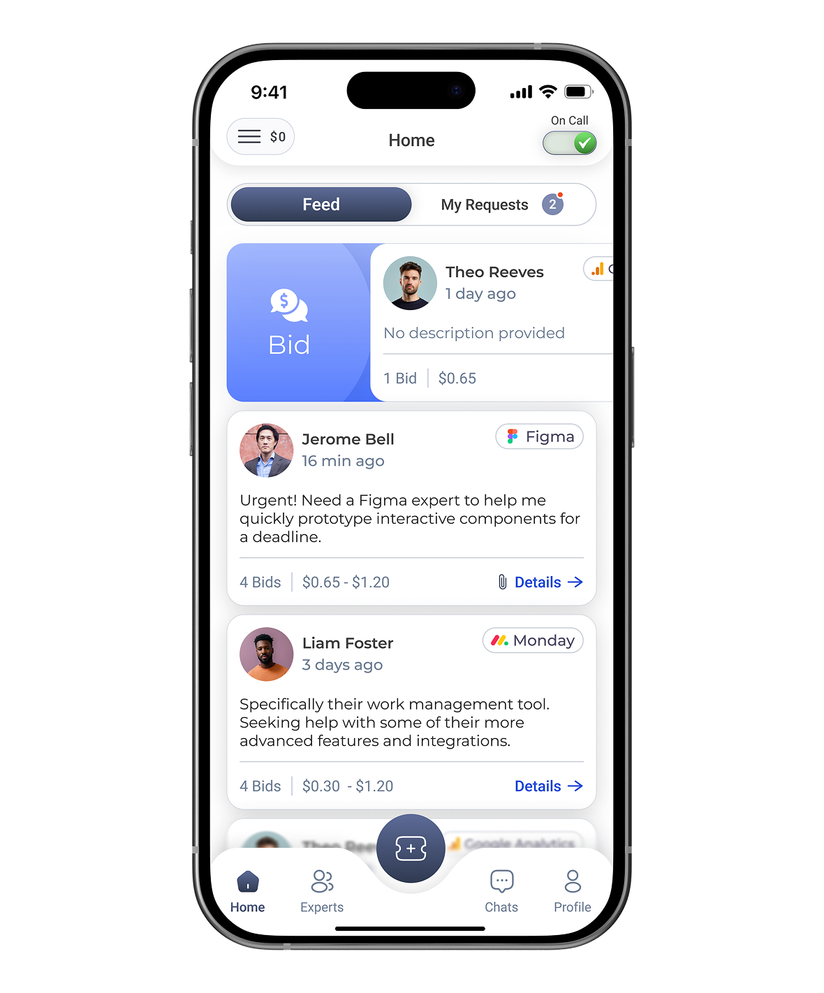 Personalized feed of coaching requests matched to skills