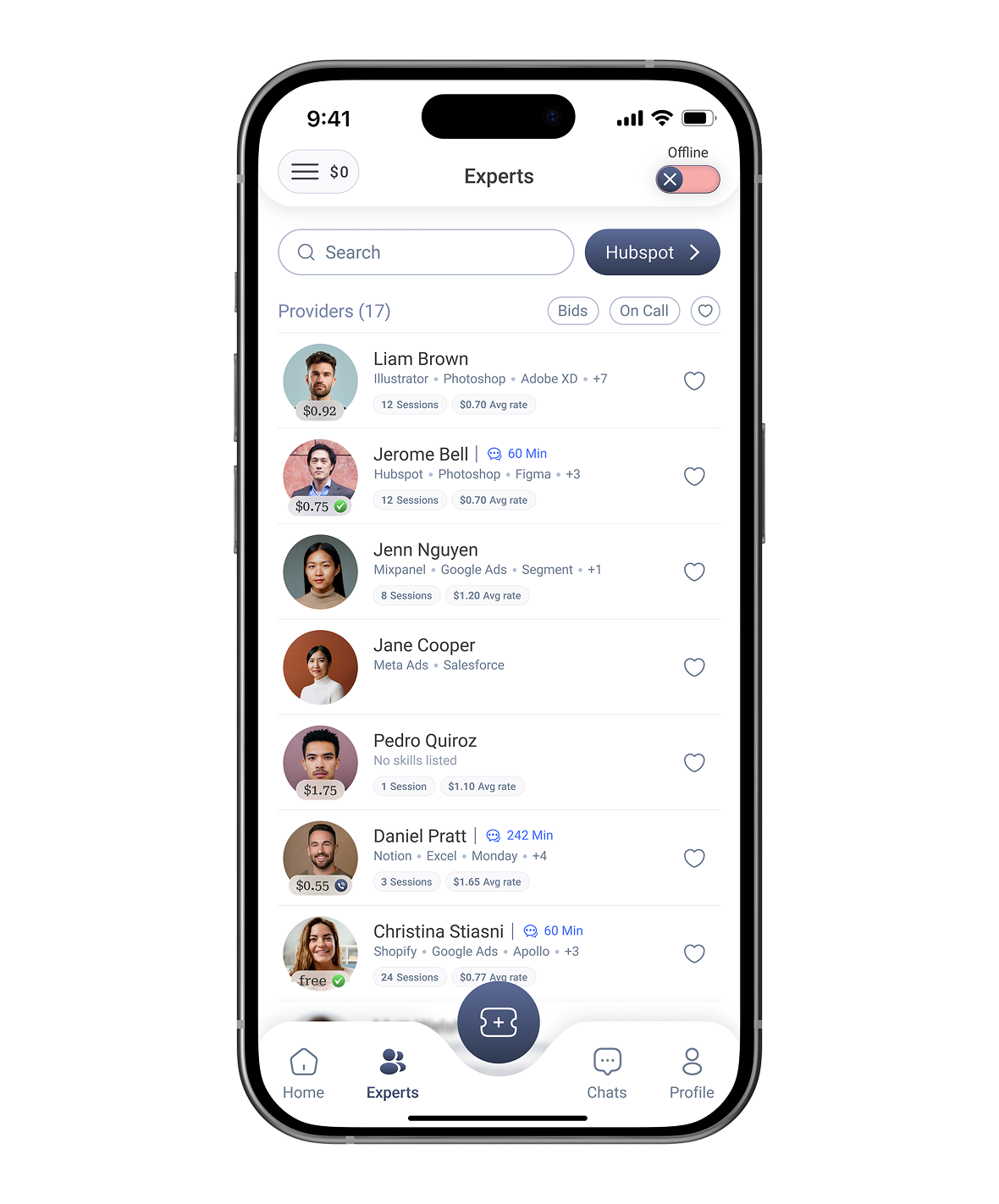 Browse software experts by skill with ratings and availability
