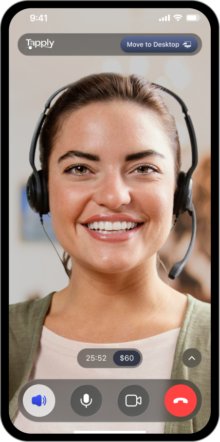 Software expert providing live coaching through screen sharing on Tapply